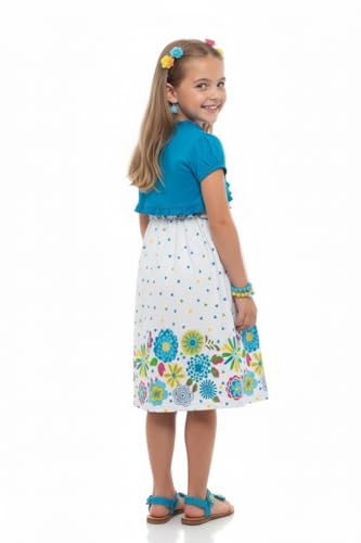 Image of ToBeInStyle Girls Two Piece Short Sleeve Dress and Matching Bolero Crop Cardigan Assorted Prints Cotton Blend Summer Outfit