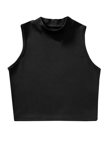 Verdusa Women's Basic Sleeveless Mock Neck Rib Knit Tank Crop Top