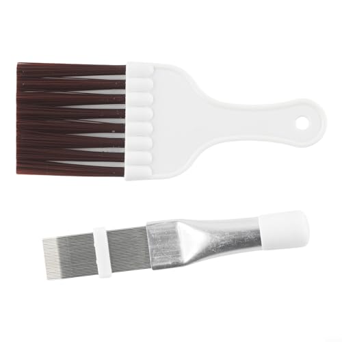 Yhenlovtt Juego de 2 cepillos de limpieza de aire acondicionado Plus Peine Plus Mantenimiento de acero inoxidable, paquete de dispositivo limpiador de bobinas de ABS para condensador de aire