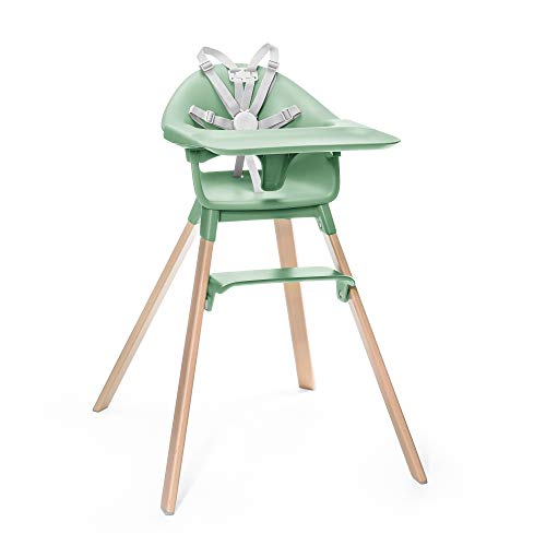 Image of Stokke Clikk High Chair, Clover Green - All-in-One High Chair with Tray + Harness - Light, Durable & Travel Friendly - Ergonomic with Adjustable Features - Best for 6-36 Months or Up to 33 lbs
