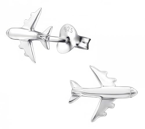 Airplane 925 Sterling Silver Stud Earrings, Tiny Dainty Piercing Jewelry