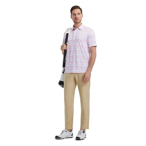 Image of M MAELREG Mens Golf Shirt Short Sleeve Dry Fit Print Moisture Wicking Performance Patterns Collared Polo Shirt