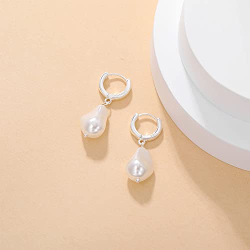 Baroque Pearl Earrings 925 Sterling Silver Pearl Earrings For Women Handpicked Baroque Pearls Dangle Earrings 14K Gold Plated Irregular White Pearl Dangle Vintage Huggie Earrings For Women #TOP6