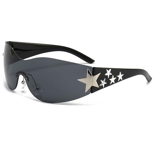 Star Y2K Sunglasses for Women Rimless Shield Wrap Around Sunglasses Oversized Fashion Aesthetic Glasses Shades