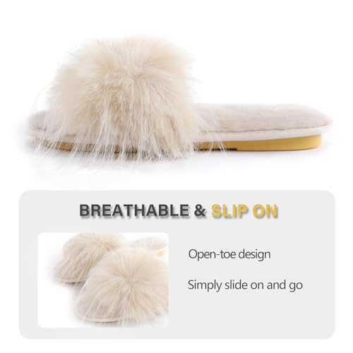 Image of Fur Story Women's Furry Slippers Open Toe Fuzzy Slippers Memory Foam Fluffy House Sandal