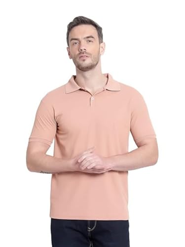 Image of Men's Poly Cotton-Matty Tshirt with Regular Fit Solid Pattern Half Sleeve Standard Length and Button Down Closure|Men's T-Shirts