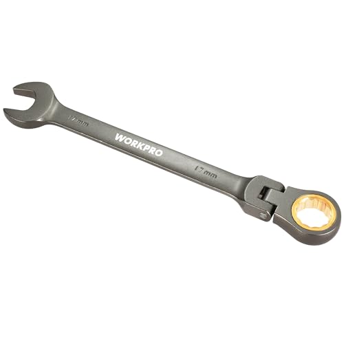 WORKPRO 17 mm Flex-Head Ratcheting Combination Wrench, Cr-V Constructed, Nickel Plating, 72-Teeth, 12 Point Design, Metric