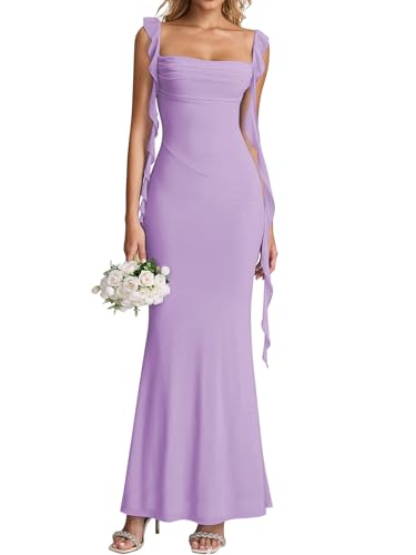 KUTUMAI Elegant Long Formal Wedding Guest Dresses for Women 2026 Ruffle Bodycon Cocktail Party Maxi...