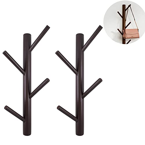 MiDube Porte Manteau Mural Bois, 8 Crochets Patère en Bois Massif, Forme de Branche D'arbre pour Manteaux Suspendus Chapeaux Sacs Serviettes