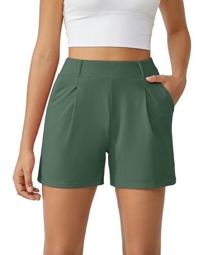 Image of G4Free EverGoing Dressy Casual Shorts for Women 4 inch High Waisted Summer Lounge Pleated Shorts with Pockets