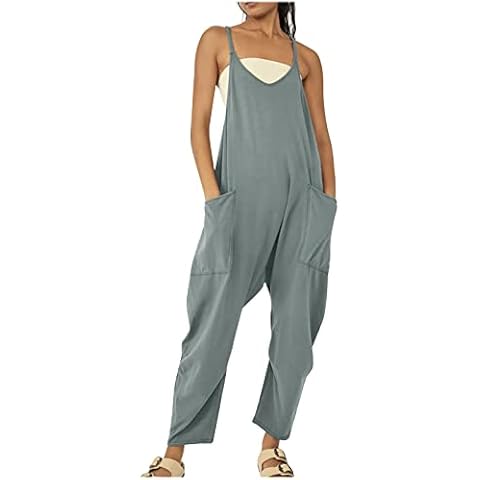 Damen Latzhose Sommer Jumpsuit Lässiger Elegant Overalls Sommerhose Festlich Arbeitshosen Jumper Hose Baggy Arbeitslatzhose Einteiler Lang Oversize Boho Strandhose Playsuit Schlabberhose Cover