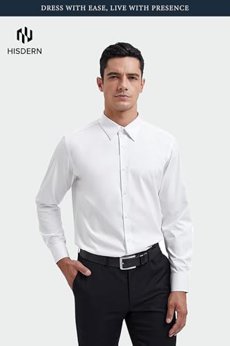 Image of HISDERN Mens Business Dress Shirts Long Sleeve Casual Button Down Shirt Formal Inner Collar Contrast Shirt for Men Wedding