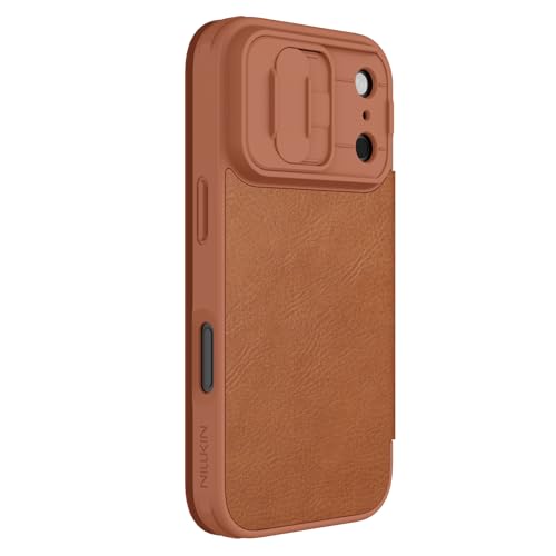 Image of Nilkin Wallet Flip Case for iPhone 17 Pro with Card Slot and Camera Slider, PU Leather Case Cover, All-Around Protection (Brown, iPhone 17Pro)