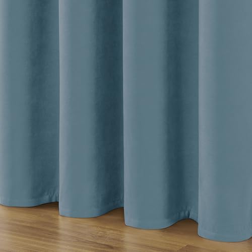 Image of Joydeco Greyish Blue Velvet Curtains 90 Inch Curtains 2 Panels Set, Thermal Insulated Room Darkening Curtains for Bedroom Living Room, Super Soft Heavy Duty Luxury Curtains Rod Pocket, 52W x 90L