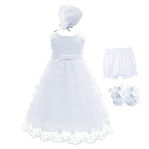 Bow Dream Baby Girls 4Pcs Christening Baptism Dress Special Occasion Dresses Formal Party