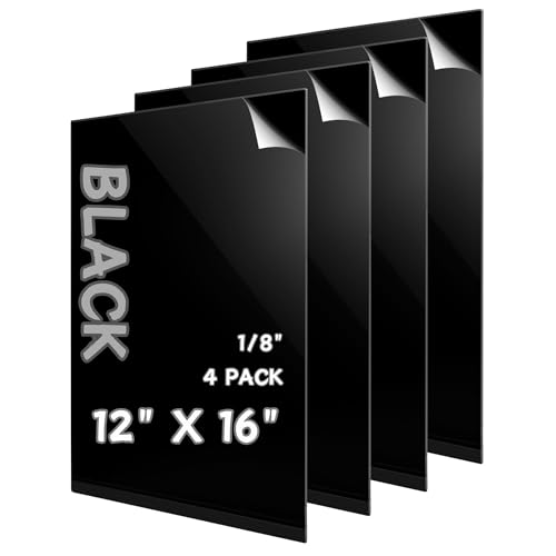 Image of Black Acrylic Sheet 12 inch x 16 inch，Black Plexiglass Sheets 1 /8 Inch Thick，Black Acrylic Panel，Acrylic Board （4-Pack