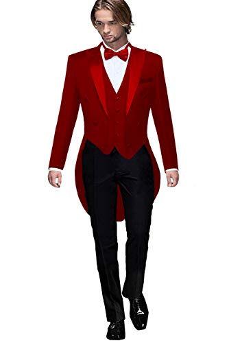 Sxfashbrd Mens Suits Set Slim Fit 3 Piece Jacket Tuxedo Blazer Long Tailcoat Tail Men for Wedding Formal Party