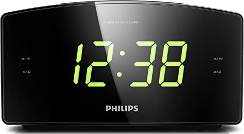 Philips AJ3400 - Radio Reloj Despertador con Gran Pantalla LED (Radio FM, Alarma Dual y repetición)...