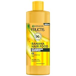 Garnier Fructis Bananen Shampoo, Für strapaziertes Haar, Sanfte Reinigung mit leichtem Schaum, Für mehr Geschmeidigkeit und gepflegtes Haar, Vegane Formel, Ohne Parabene, Hair Food, 3in1, 400ml