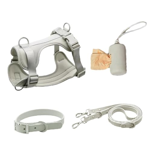 Hundegeschirr Set Kleine Hunde, Haustier Geschirr Halsband und Leine Set, Hund Weste Geschirr mit Leine Sicherheitshalsband Verstellbar mit Kotbeutelhalter
