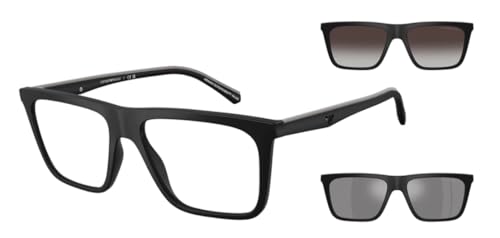 Emporio Armani Ea4258 Prescription Eyewear Frames With Two Interchangeable Sun Clip-on Cadres de lunettes de prescription Homme, Noir mat, transparent/gris...