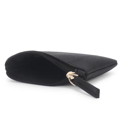 Image of Small Vegan Leather Coin Purse Pouch, Minimalist Zipper Wallet Set in Black and Beige, Compact Money Organizer, Makeup Pouch (Black-Cream)