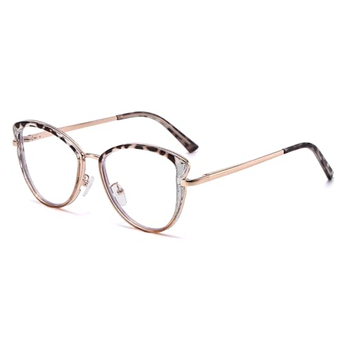 Image of LJCZKA Blue Light Blocking Glasses for Women Cat Eye Computer Gaming Eyeglasses Cateye Metal Frame Anti Eyestrain Clear Lens