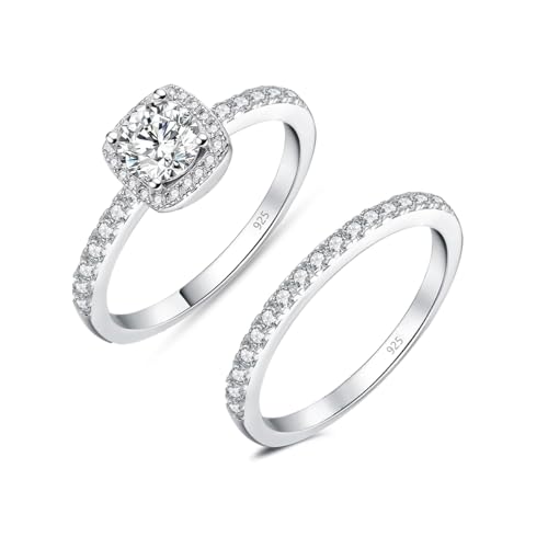 LeCalla 925 Sterling Silver CZ Engagement Wedding Ring | Bridal Rings Sets Zirconia Halo CZ Engagements Rings | Wedding Bands for Women | Promise Rings for Her Size 5-8
