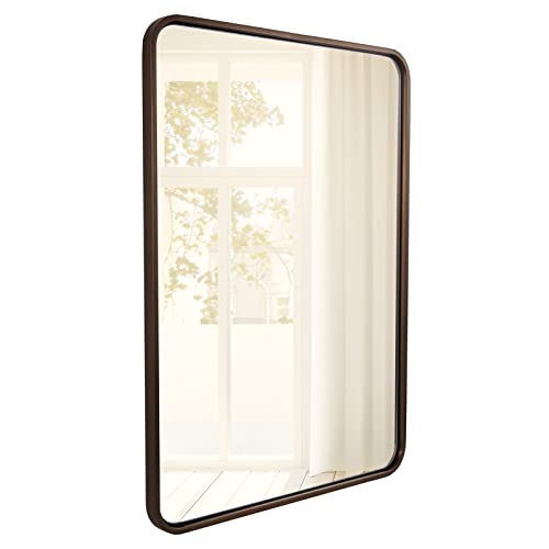 Image of ANDY STAR Bronze Mirror for Wall, 20x28 Rounded Rectangle Farmhouse Mirror, Brushed Bronze Bathroom Mirror for Wall, Modern Vanity Mirror in Metal Frame Hang Vertically or Horizontally