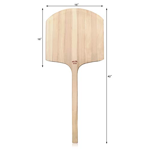Image of New Star Foodservice 50356 Restaurant-Grade Wooden Pizza Peel, 18 inch L x 18 inch W Plate, with 24 inch L Wooden Handle, 42 inch Overall Length