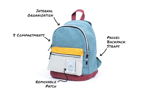 DIME BAGS Mini Hemp Backpack, Made with 100% Nepali Hemp, Travel Bag with Adjustable Padded Straps & Hidden Pocket, Eco-Friendly Daypack for Everyday Use, Unisex, Naturals Mystic (Boho Blue)4