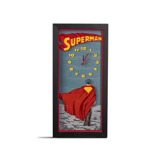 Superman 3D Wall Clock - Unique Collectible Wooden Clock, Silent Large Modern Rustic Decorative Home Decor for DC Fans (Coffee Brown, M)
