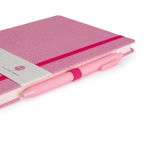Image of COMMA Abaca - A5 Size - Checks Hard Bound Notebook with Pen & Elastic Band Closure - 192 Pages - 80gsm Natural Shade Paper - Textured Cover Material - (Pink)