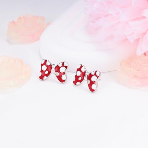 Red Bow Earrings Sterling Silver Red Mouse Bowknot Stud Earrings Cute Dainty Sweet Lucky Cute Animal Jewelry Gifts for Women Daughter Birthday2