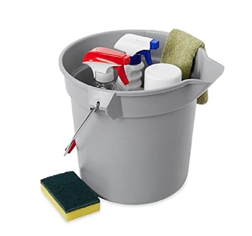 Image of Rubbermaid Commercial Products Brute Heavy-Duty Round Bucket, 10-Quart /2.5 Gallon, Gray, Corrosive-Resistant Pail with Handle for Professional /Janitorial Cleaning and Material Transport, Pack of 12