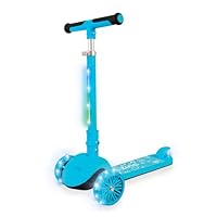 Zinc 3 Wheel Folding Led Shine Scooter for Kids, Light Up Stem with 20 Light Functions, Folding, Non-Slip Grips, Adjustable Handlebar, Blue