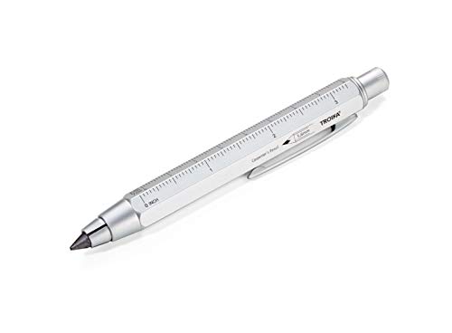 TROIKA トロイカ 5.6ミリ ドロップ式 芯ホルダー クラッチペンシル ZIMMERMANN カーペンターズペンシル (5.6mm HB芯) センチメートル/インチ定規、一体型シャープナー、シルバー