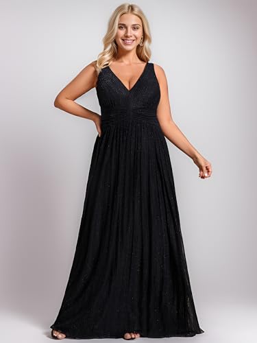 Ever-Pretty Women's Glitter V Neck Formal Gowns Pleated Sleeveless Plus Size Formal Dress 02133-DA3