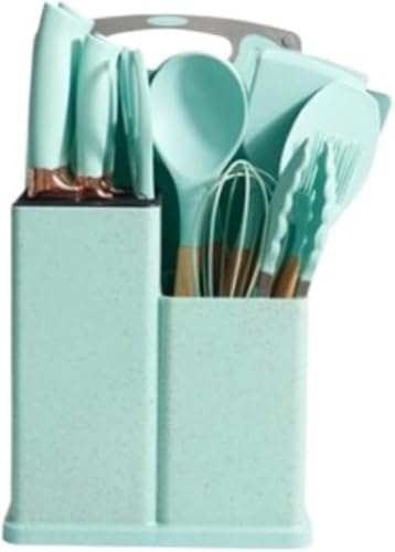 Aoasious シリコンキッチン用品19点セット 耐熱・鍋にくっつきにくい 調理用スクレーパー 収納バッグ&スタンド付き キッチンツール 調理器具セット 家庭用 一人暮らし 新生活 ギフト (湖緑19本セット)