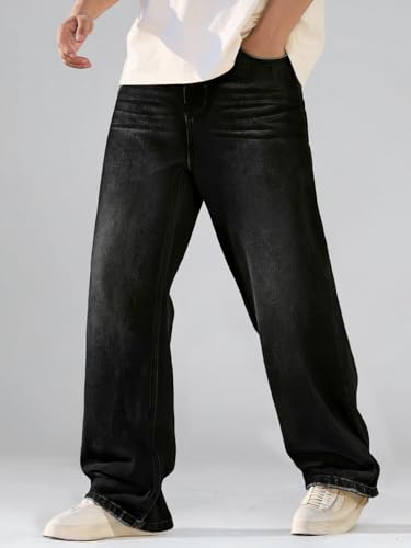 Men's Baggy Jeans Hip Hop Loose Fit Wide Leg Skater Denim Pants Y2k Streetwear Trousers4