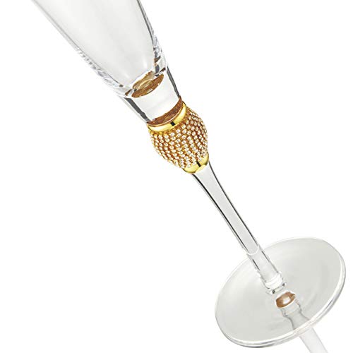 Berkware Set Of 6 Champagne Glasses - Luxurious Champagne Trumpet Flutes With Gold Dazzling Rhinestone Design And Gold Rim #TOP4