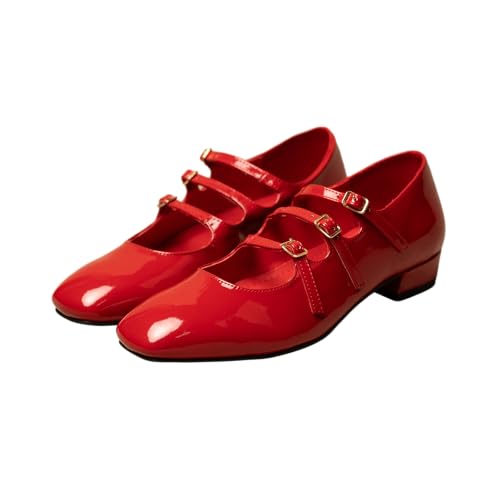 Image of Theater Kelly Jr Women Mary Jane Flats | Triple Buckle Strap Square Toe Shoes | Comfortable & Stylish for Formal and Casual Fashion
