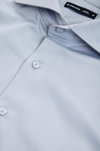 Image of SNITCH Men Formal Shirt | Tailored Slim Fit Full Sleeve Spread Collar Solid Style | Breathable Polyester Viscose Blend Twill Fabric for Office & Evening