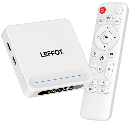 LEFFOT Android 14.0 TV Box 2025, 4GB RAM 32GB ROM, H618 Plus 4K UHD Smart TV-Box, Box Android TV con Control de Voz, 2.4G y 5G WiFi 6, BT 5.4, HDR10, 100M Ethernet, Allwinner H618 Quad-Core A53