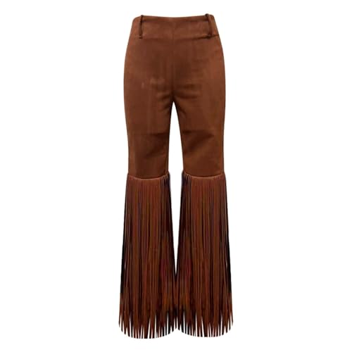 Pantalon évasé taille haute confortable fini les complexes grâce au style western rétro à franges - 2
