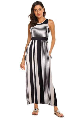 Image of Hount Women's Summer Sleeveless Striped Flowy Casual Long Maxi Dress with Pockets