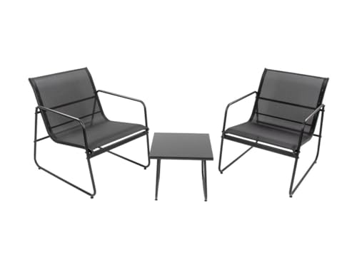 Green Spirit Balkon-Set Mali I - Schwarz, Stahl pulverbeschichtet, für 4 Personen, Wetterfest, Bistro-Set mit Tisch und 2X Stühle - Balkonmöbel-Set, Garten-Möbel, Balkon-Garnitur, Terrassen-Möbel