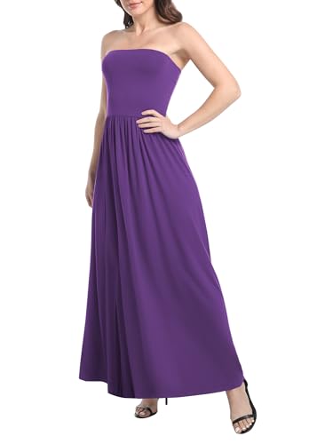 Image of Urban CoCo Summer Strapless Ruched Maxi Dress for Women Sleeveless A Line Flowy Party Wedding Guest Long Dresses