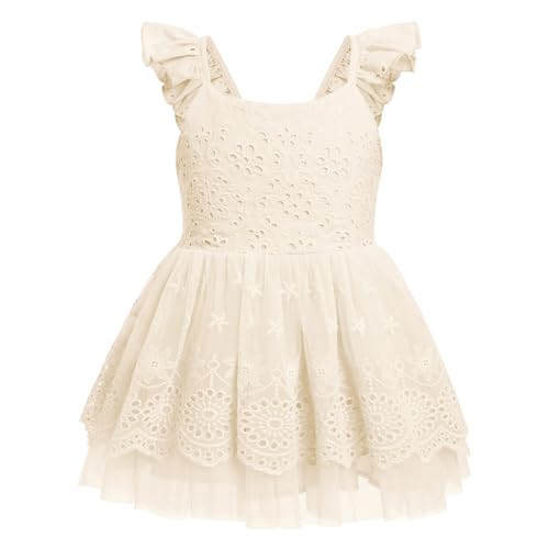 Christening Dresses for Baby Girl Fairy First Birthday Flutter Sleeve Smocked Dress Boho Floral Lace Tutu Dress2