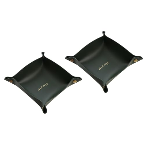 AIZHAZHA 2 pezzi Vassoio Portaoggetti Vassoio in Pelle, Svuotatasche Ingresso,Portaoggetti Ingresso, con Chiusura a Bottoni per Chiavi Monete Guarda Portafoglio Gioielli (Verde)